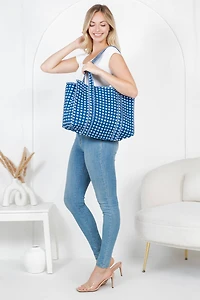 Blue Checkered Quilted Tote Bag