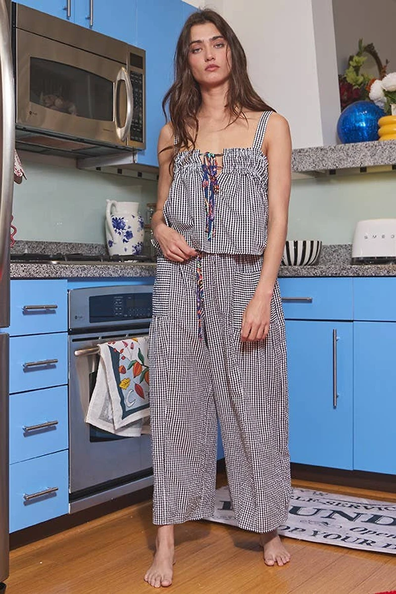 Black Seersucker Gingham Print Set