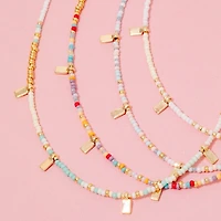 Rectangle Station Charms Seed Beaded Necklace