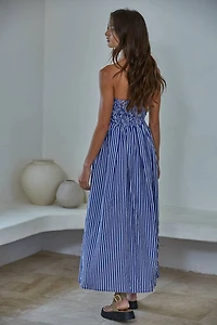 Striped Strapless Flare Maxi Dress