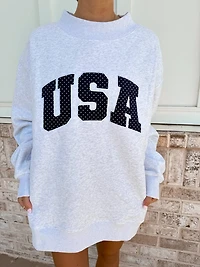 Gray Navy Blue Polka Dot USA Mockneck