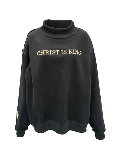 Black 'CHRIST IS KING' Embroidered Mockneck