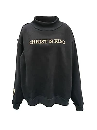 Black 'CHRIST IS KING' Embroidered Mockneck