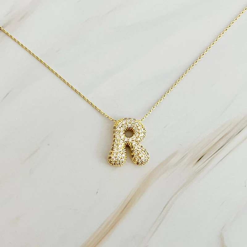 Crystal Bubble Initial Necklace: E