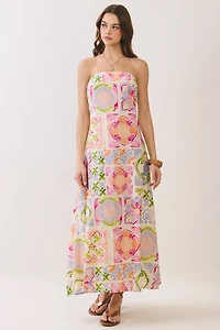 Tile Print Strapless Maxi Dress
