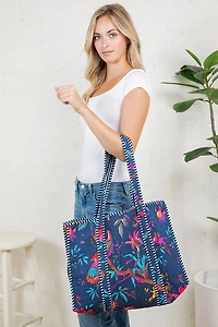 Navy Bird Quilted Tote Bag