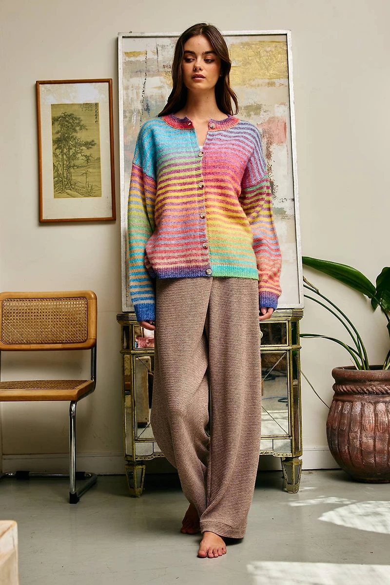 Rainbow Striped Button Down Cardigan
