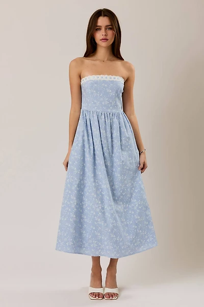 Strapless Lace Trimp Midi Dress