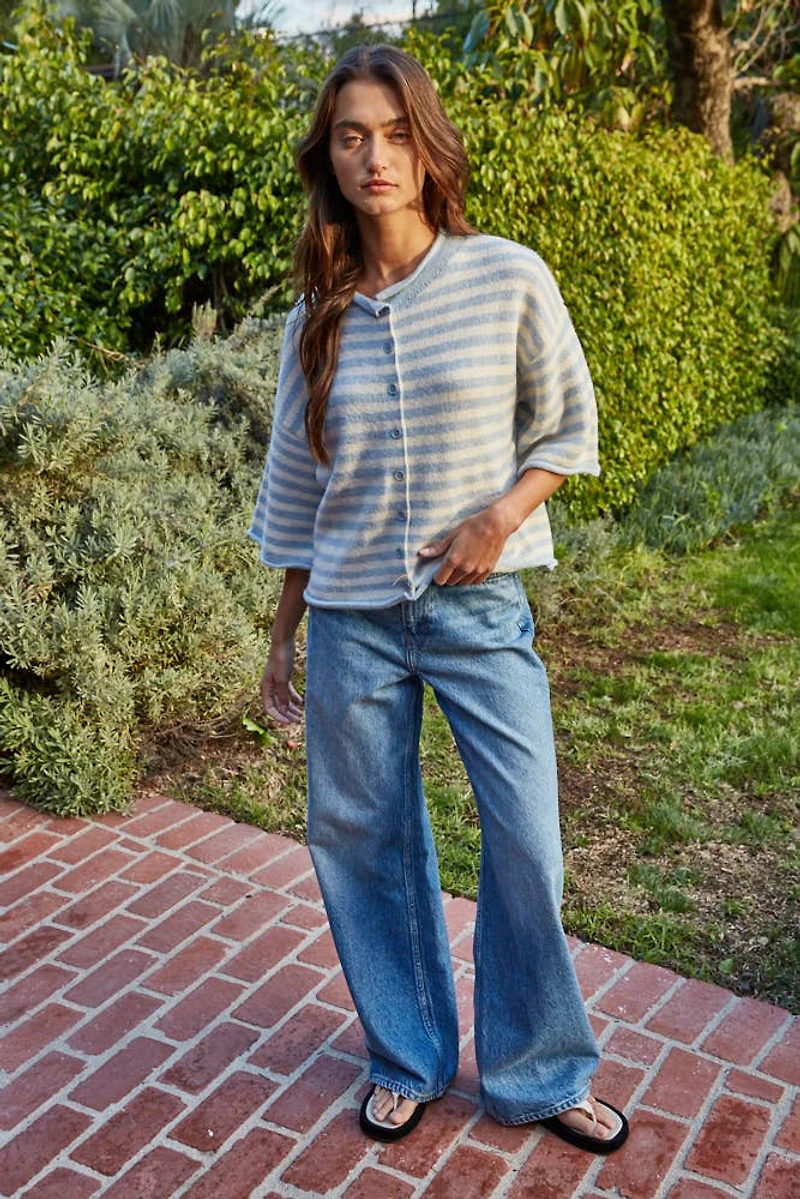 Blue & White Striped Cardigan