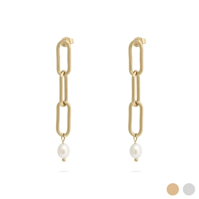 18K Gold Stainless Steel Long Paperclip Dangle Earring