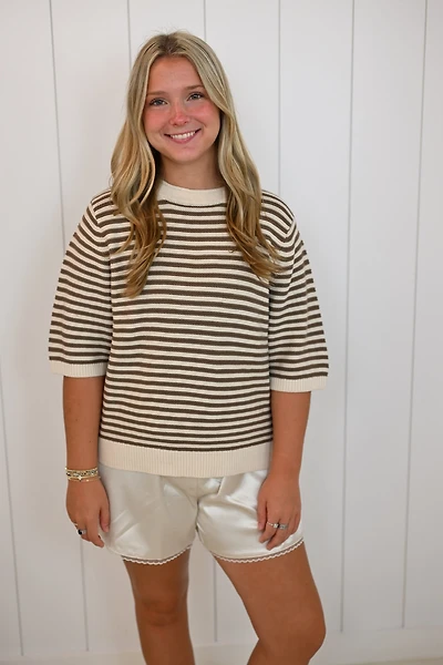 Brown & Cream Stripe Short Sweater