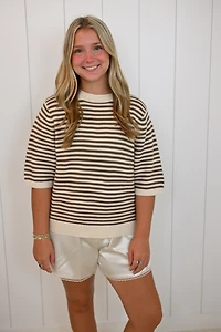 Brown & Cream Stripe Short Sweater