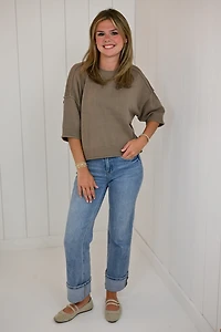 Brown Drop Shoulder Short Sleeve Top