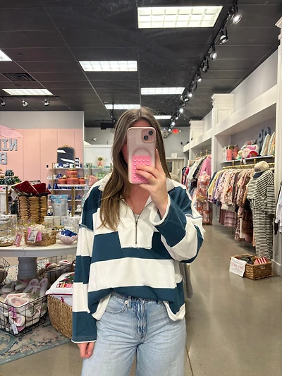 Navy/White Vintage Striped Half Zip