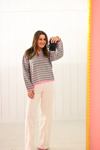 Pink & Green Striped Sweater