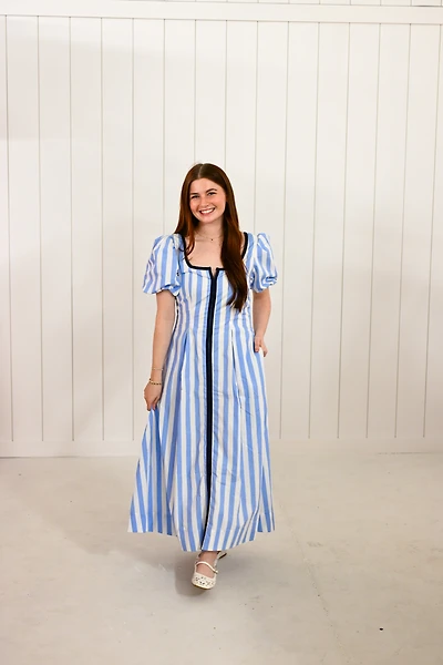 Striped Square Neck Midi Dress