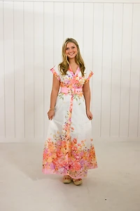 Pink Floral Collar Button Down Maxi Dress