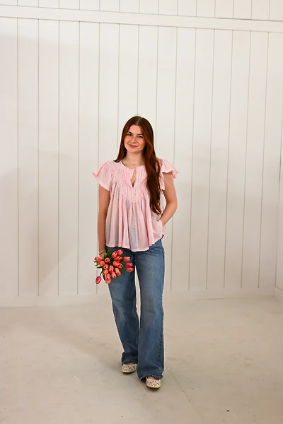 Pink Flutter Sleeve Detail Blouse