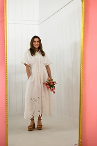 Embroidered Eyelet Midi Dress