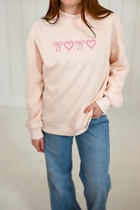 Pink Bow Heart Embroidered Mock Neck