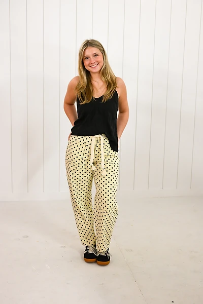 Black Polka Dot on Cream Barrel Pants
