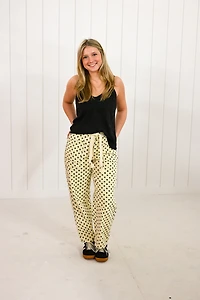 Black Polka Dot on Cream Barrel Pants