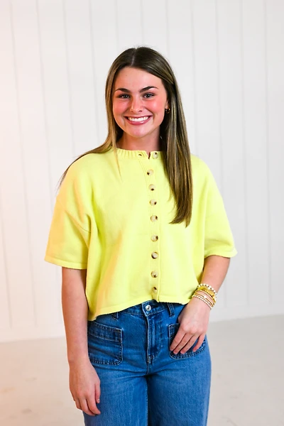 Yellow Button Up Short Sleeve Sweater