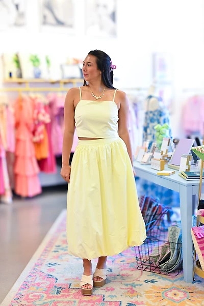 White & Yellow Stripe Top Skirt Set