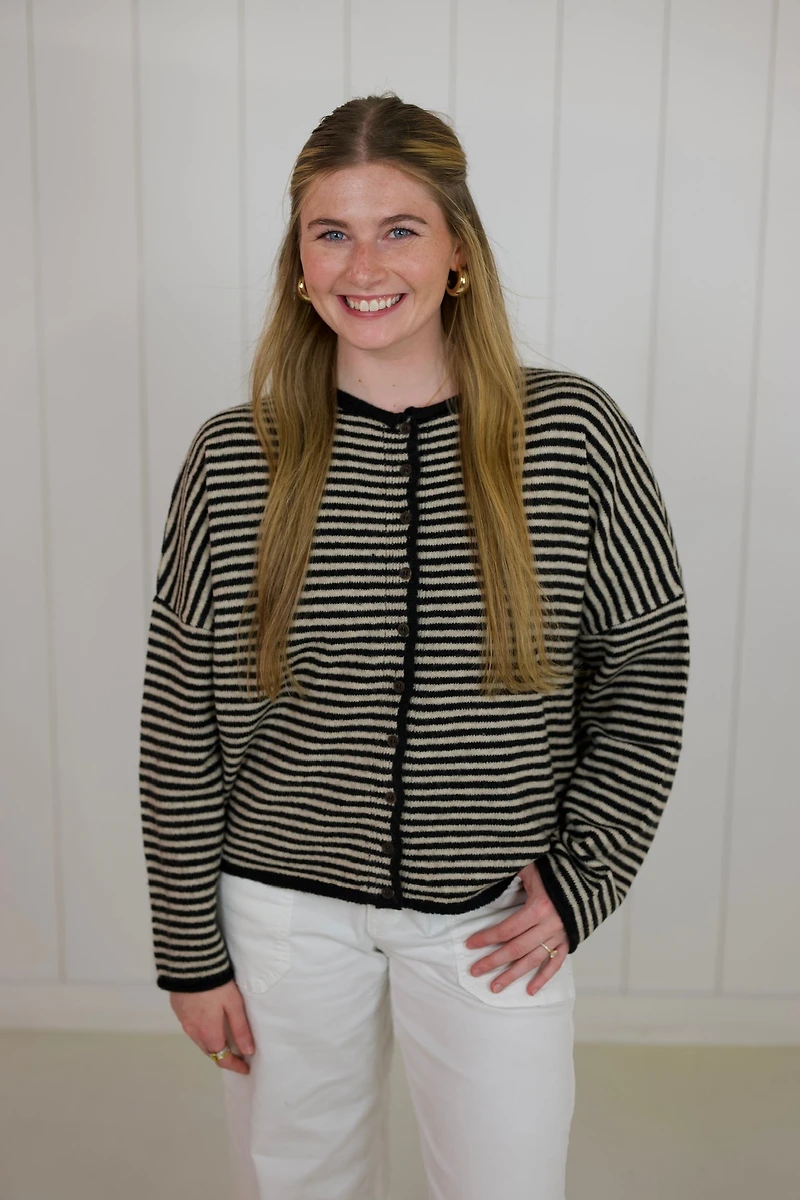 Black Striped Long Sleeve Cardigan