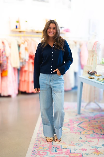 Navy Lightweight Button Cardigan