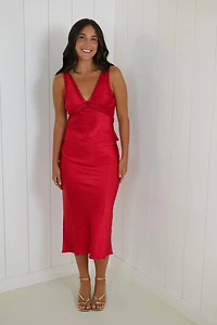 Red Satin Skirt Set
