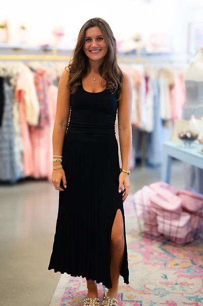 Black Ribbed Midi Skirt