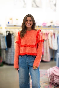 Red Ruffle Knit Sweater