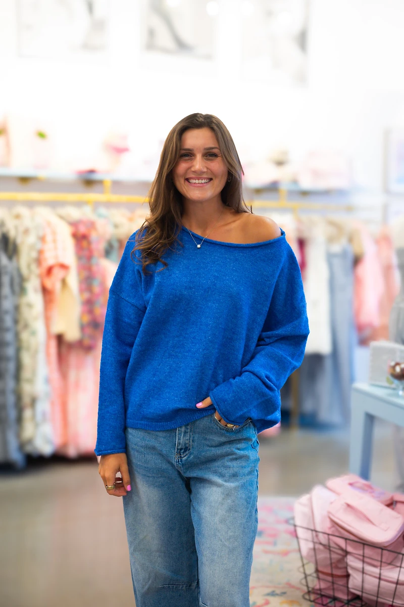 Blue Rolled Neck Sweater
