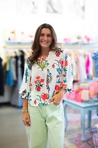 White Printed Button Down Top