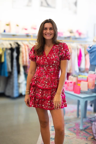 Red Floral Ruffle Romper Dress