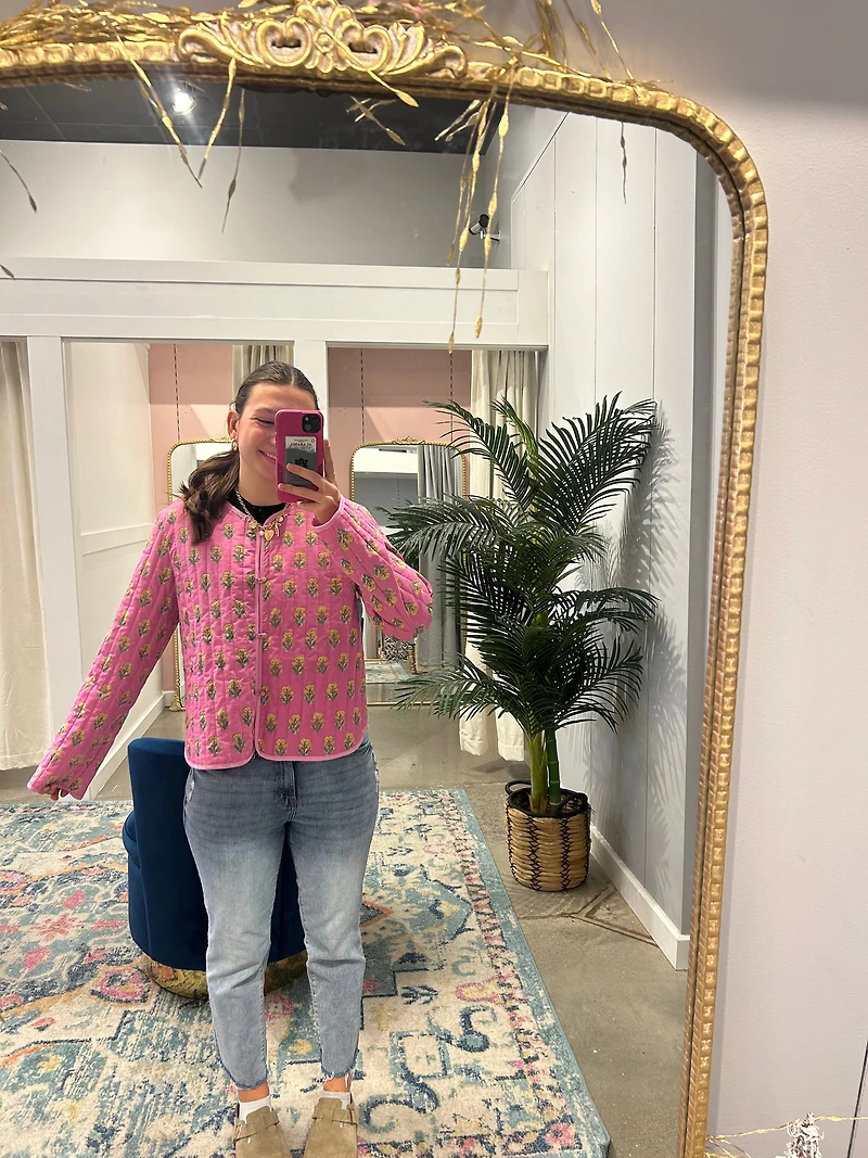 Pink Floral Quilted Jacket