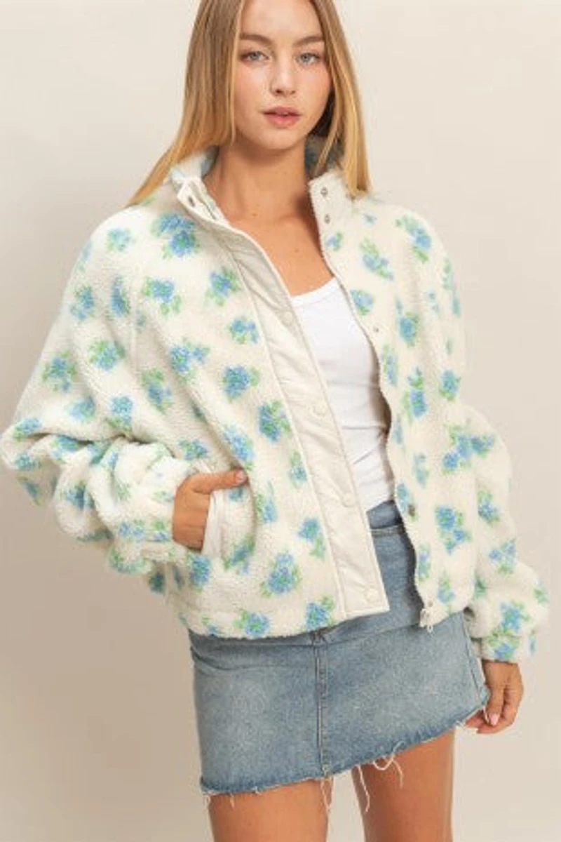 Floral Sherpa Zip Up Jacket