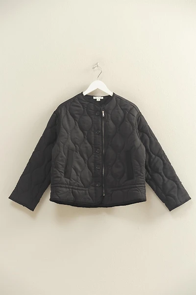 Black Quilted Peplum Outerwear Jacket