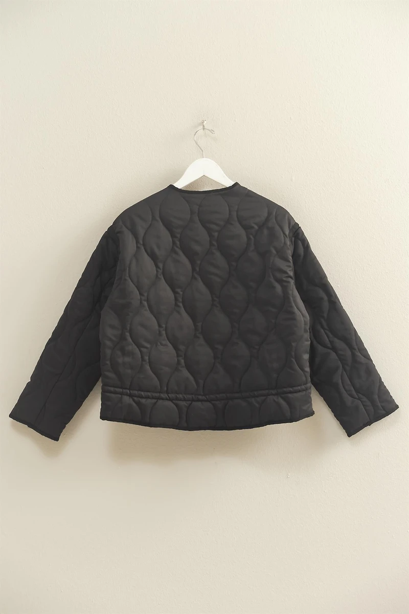 Black Quilted Peplum Outerwear Jacket