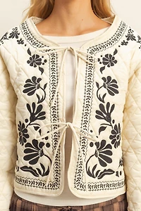 Cream Quilted Floral Embroidered Jacket