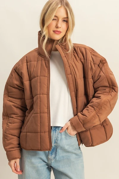 Brown Quilted Puffer Jacket