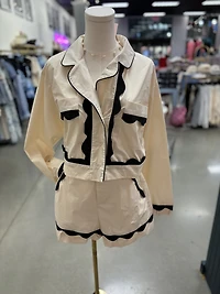 Cream Wavy Lace Shirt & Short Set