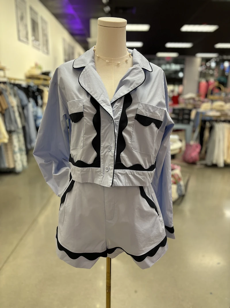 Wavy Lace Shirt & Short Set