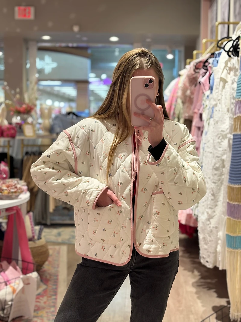 Cream Floral Quilted Jacket