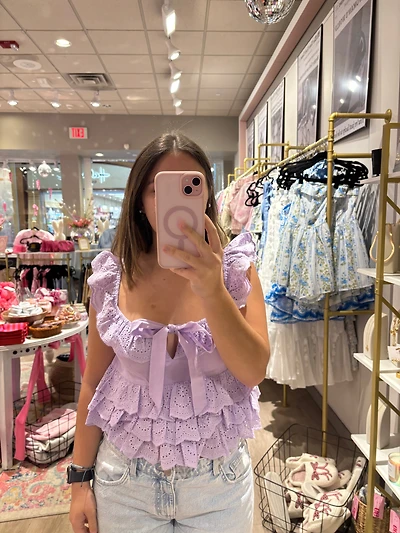 Lavender Eyelet Ruffle Tie Top