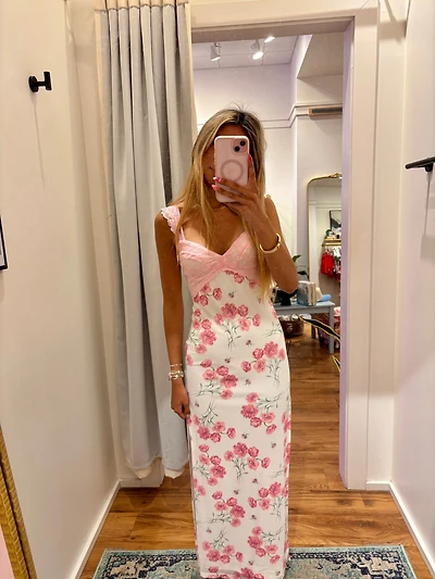 Floral Print Lace Detail Dress