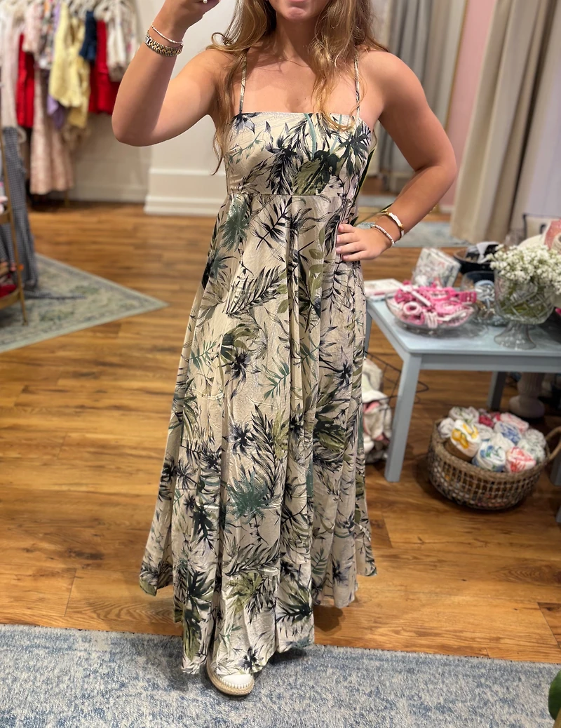 Green & White Palm Maxi dress