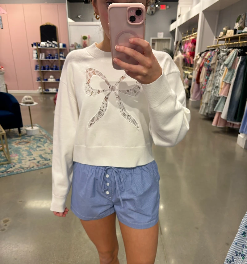 Lace Bow Cropped Sweater
