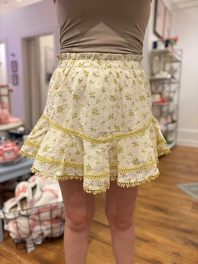 Yellow Floral Ruffle Skirt